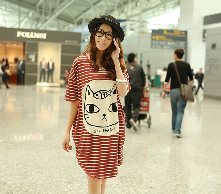 Maternity short-sleeve T-shirt stripe summer maternity dress fashion maternity clothing plus size loose