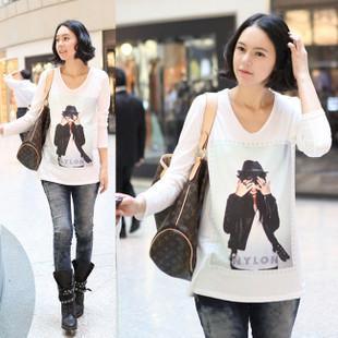 Maternity  spring  autumn pattern maternity 100% cotton top basic shirt maternity clothes BB7 shop