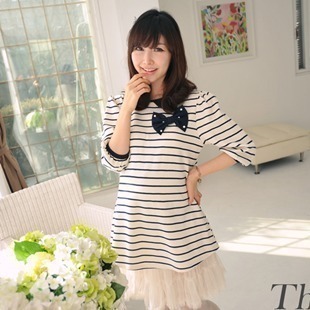 Maternity stripe t-shirt fashion bow long-sleeve maternity clothing maternity clothing spring and autumn plus size