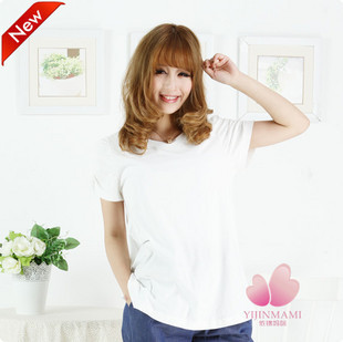 Maternity summer all-match cotton short-sleeve 100% T-shirt puff sleeve pure white basic shirt maternity top s12006