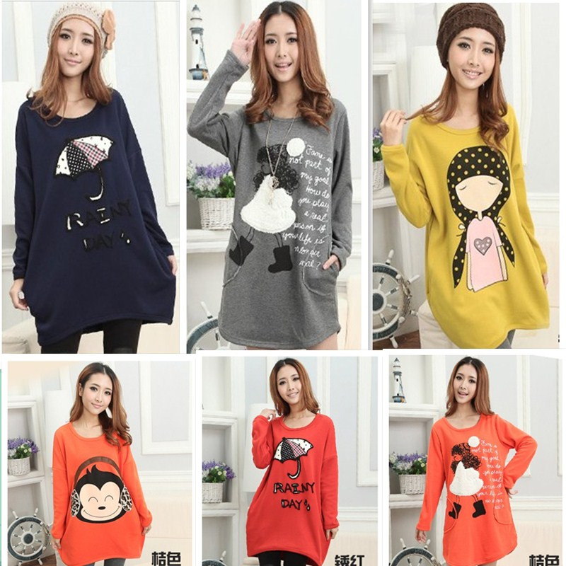 Maternity t-shirt loose long design maternity sweatshirt dress autumn and winter maternity clothing maternity outerwear plus