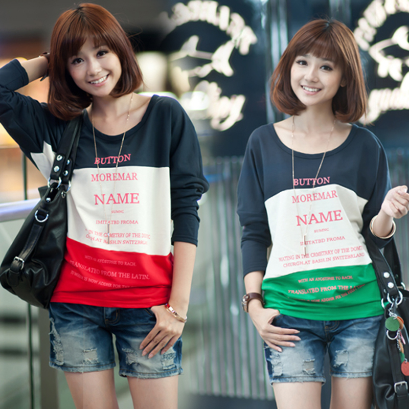 Maternity t-shirt maternity top fashion batwing sleeve loose maternity basic shirt color block decoration autumn long-sleeve