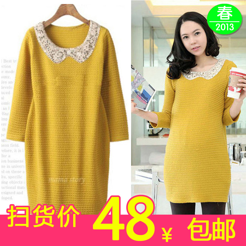 Maternity top spring long-sleeve top maternity long design t-shirt laciness paillette princess o-neck