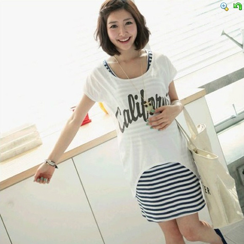 Maternity vest maternity dress irregular t-shirt stripe tank dress maternity twinset