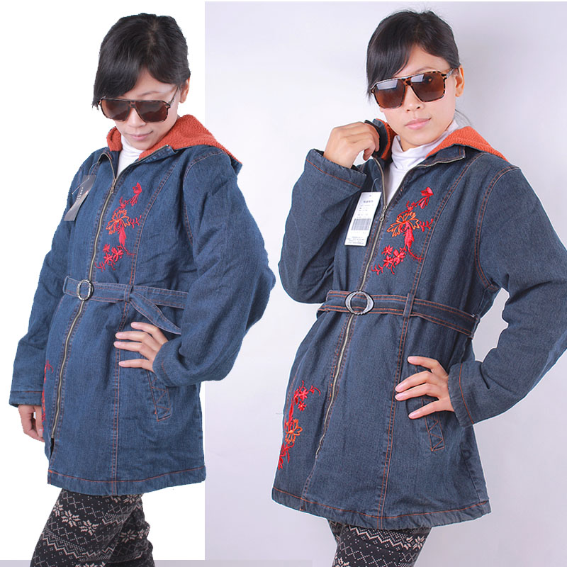 Maternity wadded jacket autumn and winter denim with a hood outerwear maternity cotton-padded jacket top maternity clothing 6201