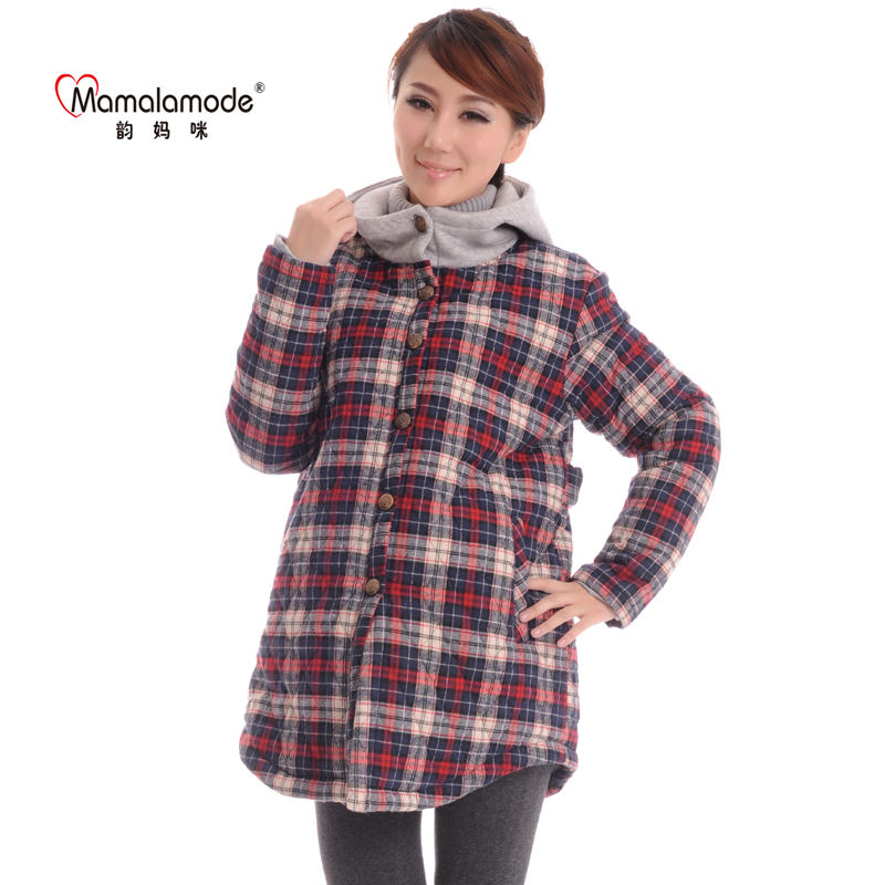 Maternity wadded jacket autumn and winter maternity top thickening cotton-padded maternity clothing outerwear fashion plaid