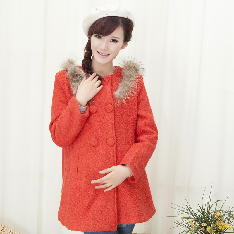 Maternity winter 2012 autumn maternity woolen outerwear trench fashion thickening fur collar outerwear