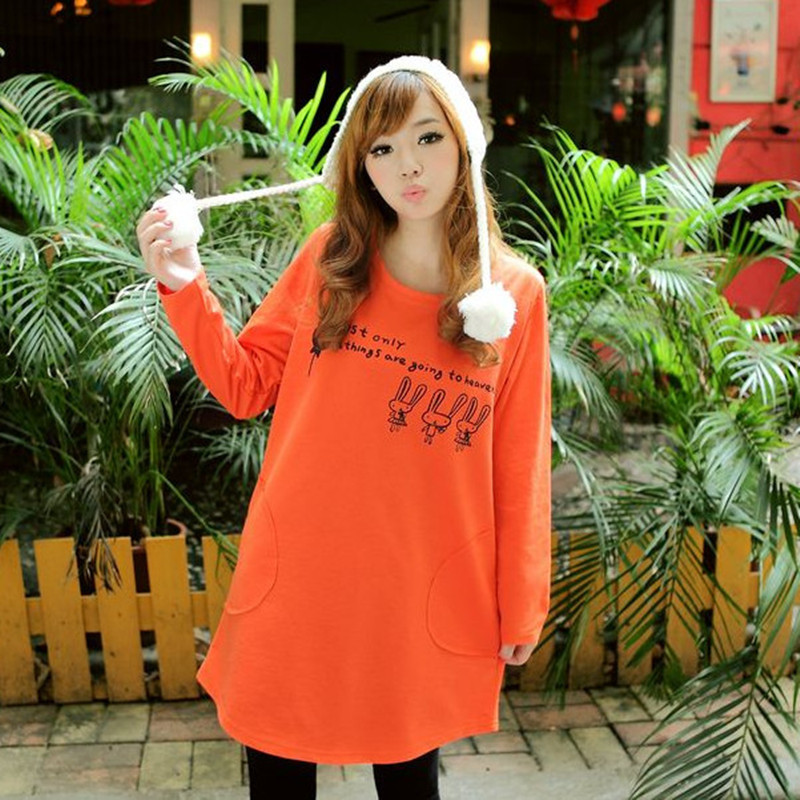 Maternity winter autumn top maternity clothing plus size long-sleeve T-shirt thermal basic sweatshirt one-piece dress