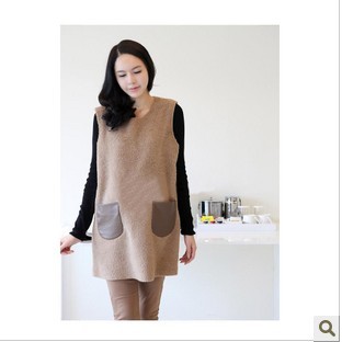 Maternity winter berber fleece leather pocket vest top maternity dress basic 0619