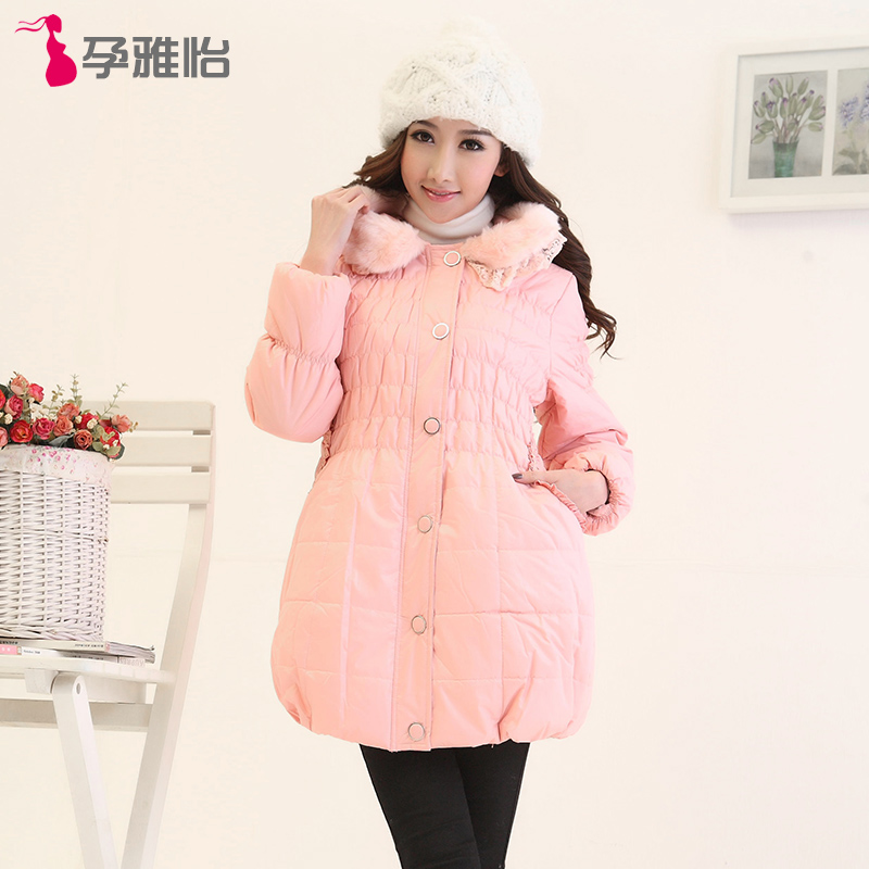 Maternity winter wadded jacket plush with a hood thermal maternity thickening cotton-padded jacket sweet bow maternity winter