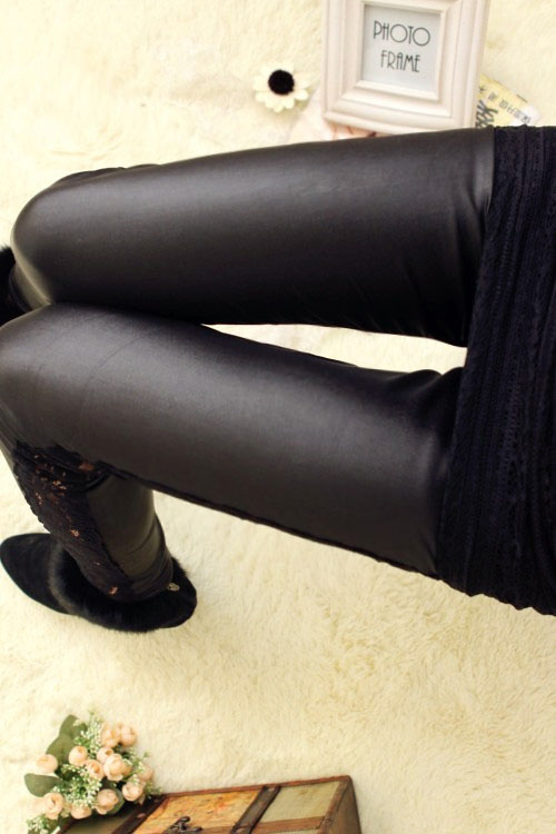 Matt faux leather legging faux leather pants female ultra elastic legging