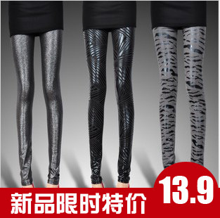 Matt faux leather pants patchwork legging tight autumn and winter fashion leopard print faux leather legging female japanned