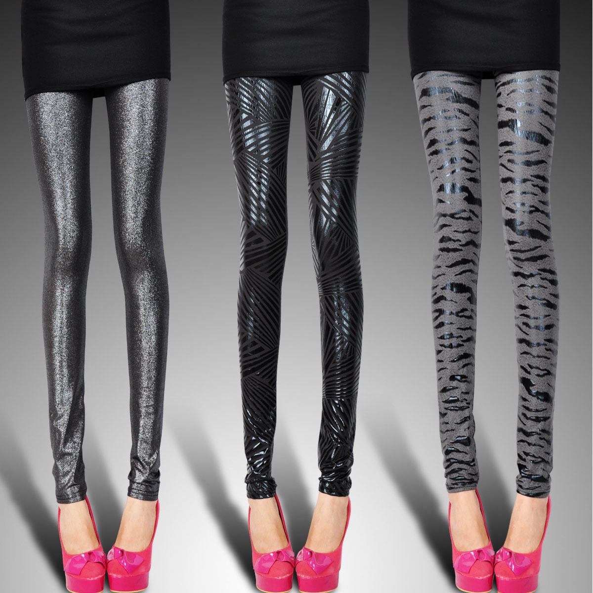 Matt faux leather  patchwork legging tight autumn and winter fashion leopard print faux leather legging female japanned