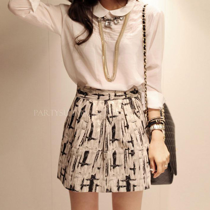Mcoo 2013 metal elegant jacquard all-match a-line skirt leather skirt short skirt back zipper