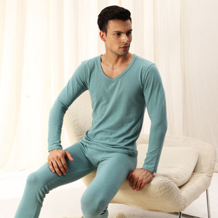 MDD 2012 solid color 100% cotton comfortable soft thin cotton sweater male long johns long johns set