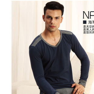 MDD 2012 V collar male thermal clothing 100% cotton thin solid color cotton sweater male long johns top