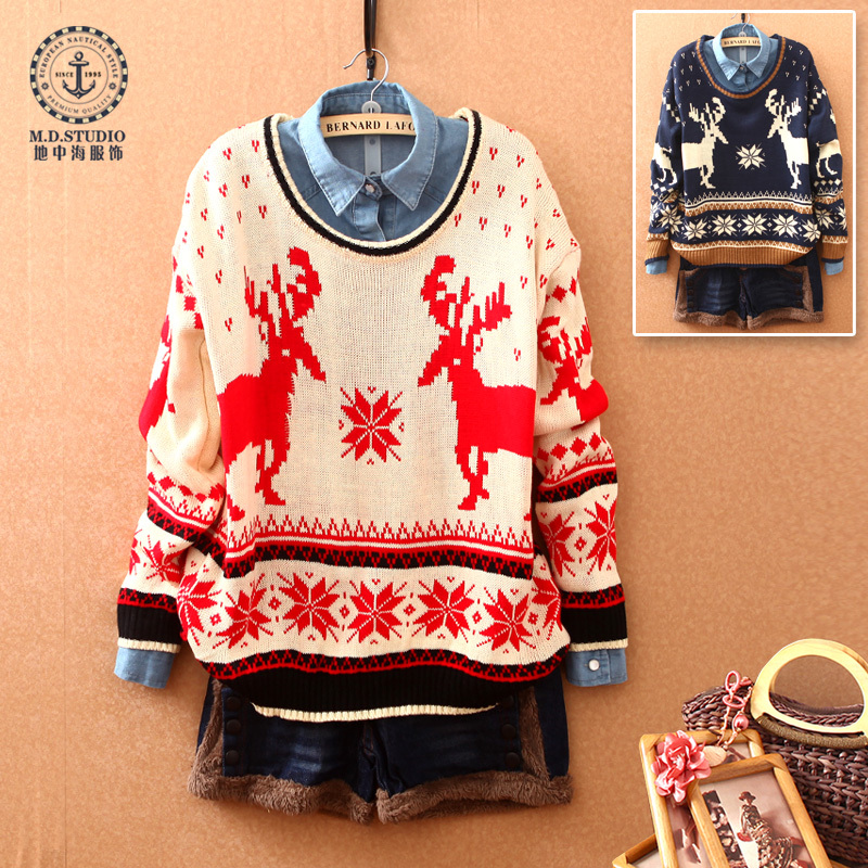 Mdstudio spring and autumn new arrival loose vintage onta pullover sweater female sweater outerwear
