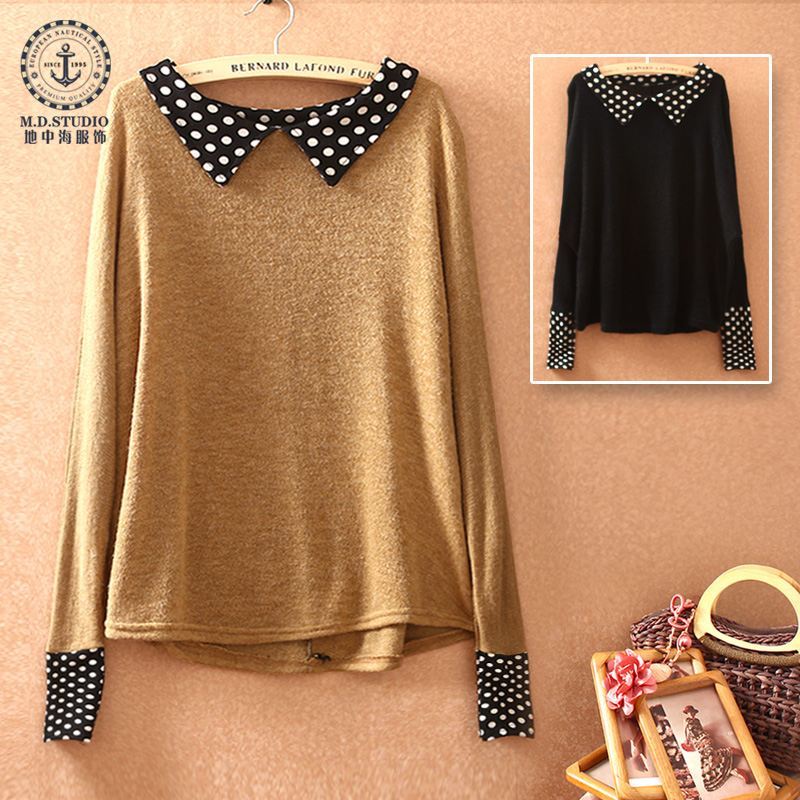 Mdstudio spring and autumn slim dot patchwork peter pan collar long-sleeve sweater female