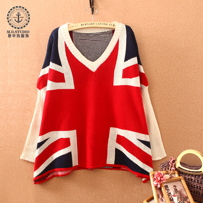 Mdstudio sweater loose sweater outerwear thickening plus size torx flag female medium-long batwing shirt