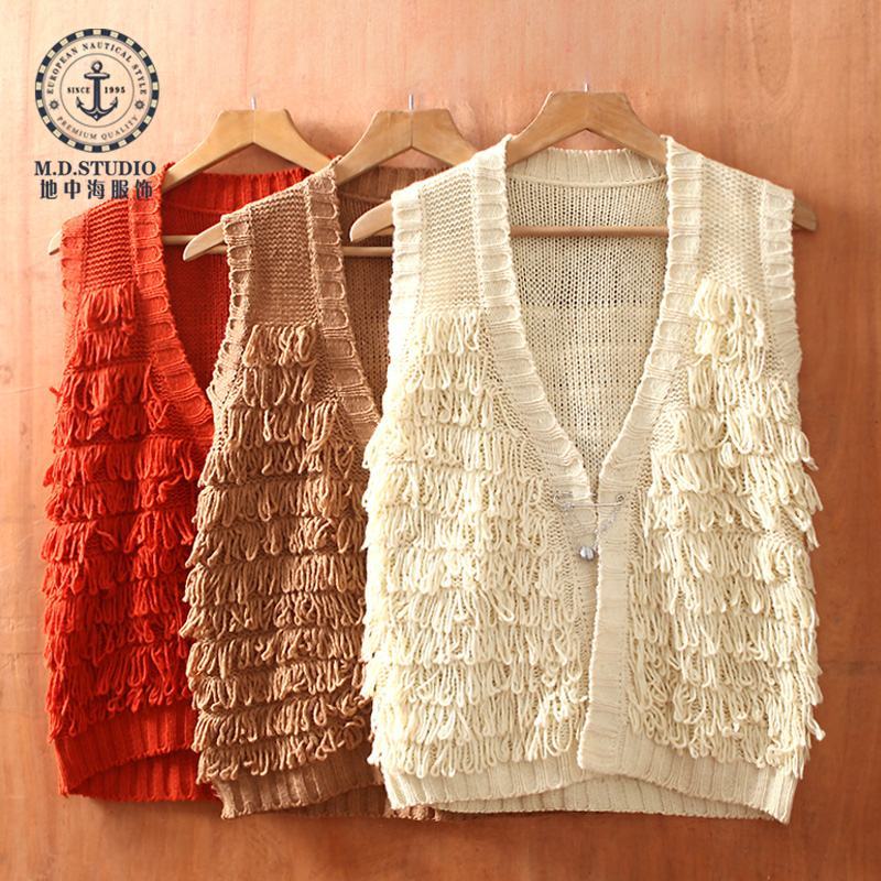 Mdstudio women's fashion needle V-neck circle wool cardigan sweater vest