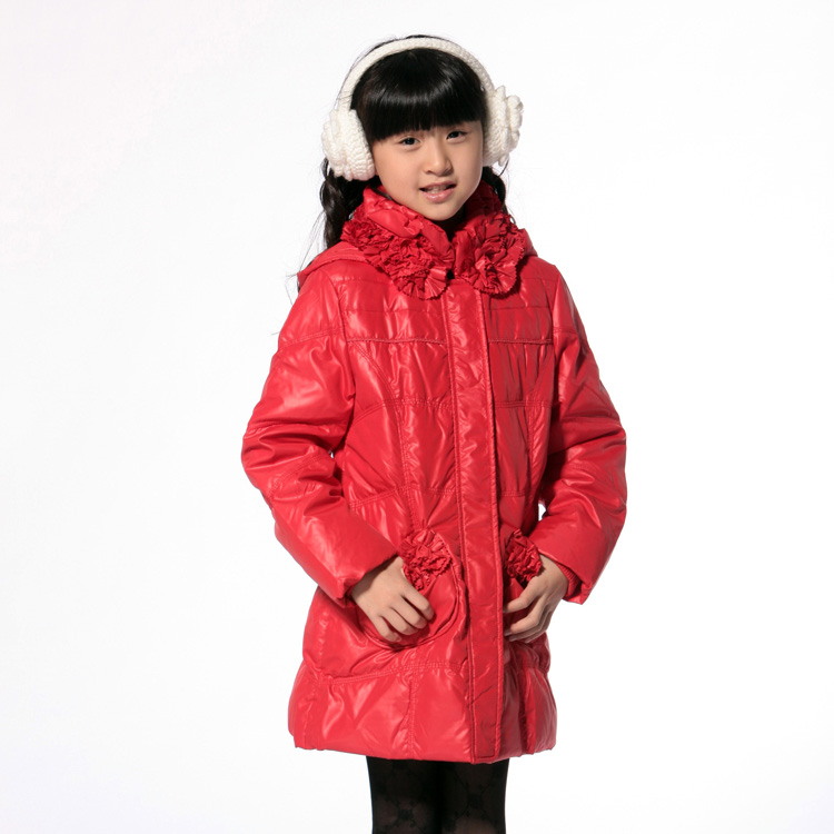 Medium-large 2011 child down coat medium-long female child t021