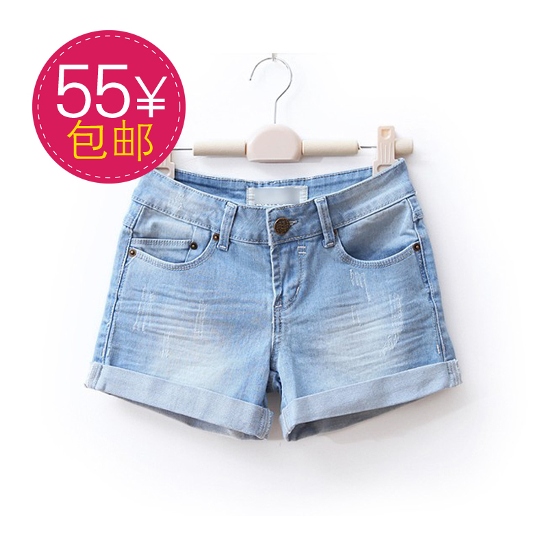 Medium-large 2012 autumn all-match wearing white roll up hem female denim shorts wd687
