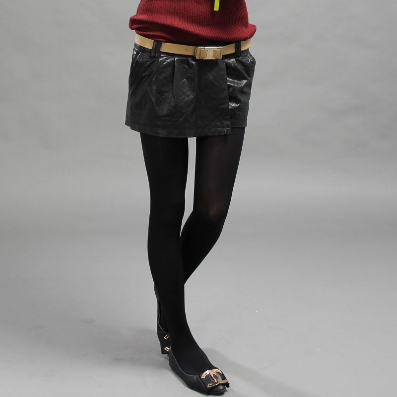 Medium-large 2012 autumn black leather slim basic skirt pants short skirt pleated slim hip skirt