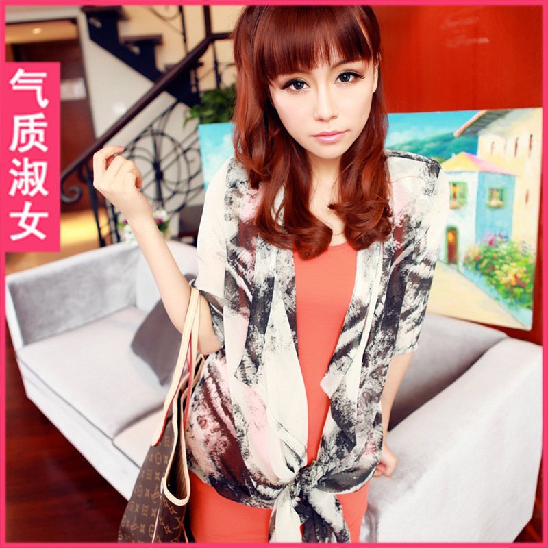 Medium-large 2012 women's fashion elegant tie-dyeing pads designer chiffon coat c150