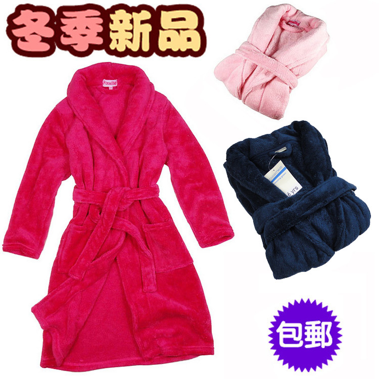 Medium-large child autumn and winter thickening coral fleece bathrobe boy sleepwear baby robe female child sleepwear
