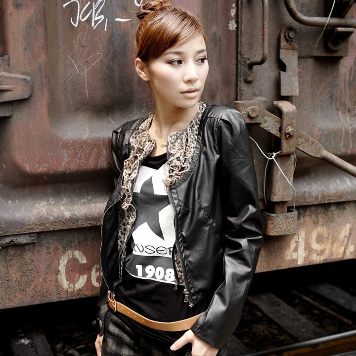 Medium-large summer 2012 leopard print slim double layer faux two piece cardigan leather clothing