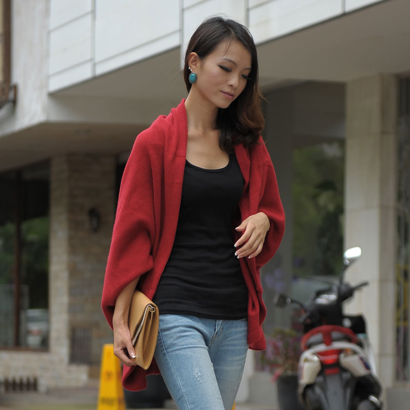 Medium-long cape outerwear thin cardigan batwing sleeve loose sweater