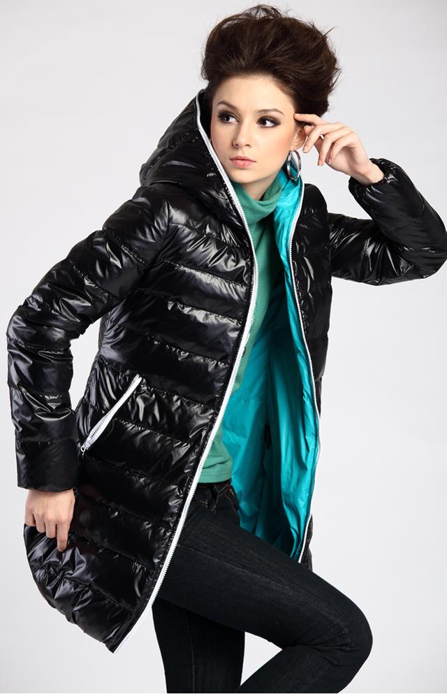 Medium-long down coat female hooded bright face down coat