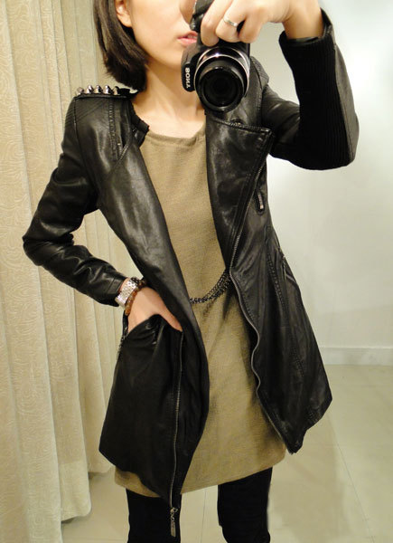 Medium-long leather clothing f0661-210