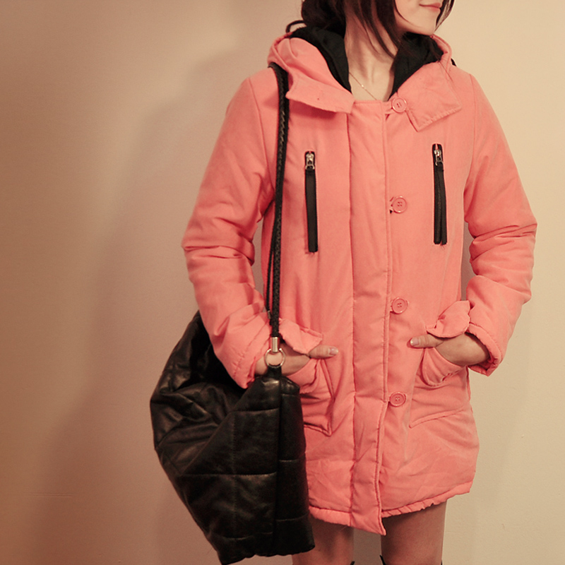 Medium-long overcoat women's twinset wadded jacket cotton-padded jacket cotton-padded jacket thermal with a hood bag