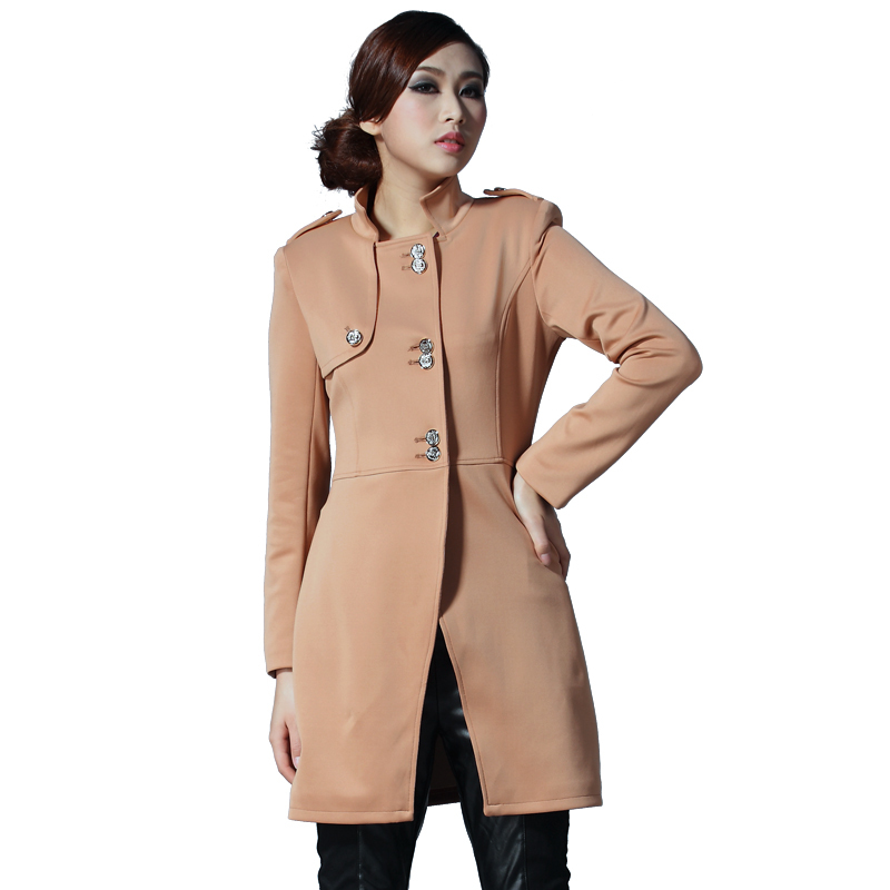 Medium-long solid color stand collar trench slim thickening outerwear horryzin bw-s272 free shipping