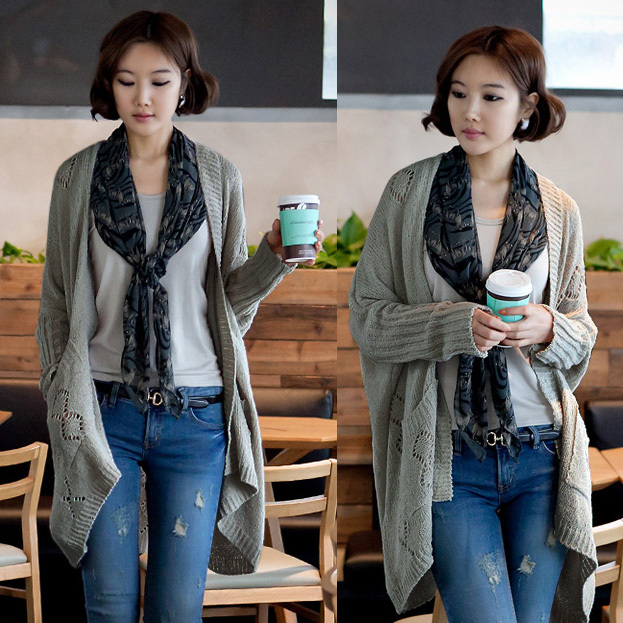 Medium-long sweater outerwear cardigan 12111 free shipping