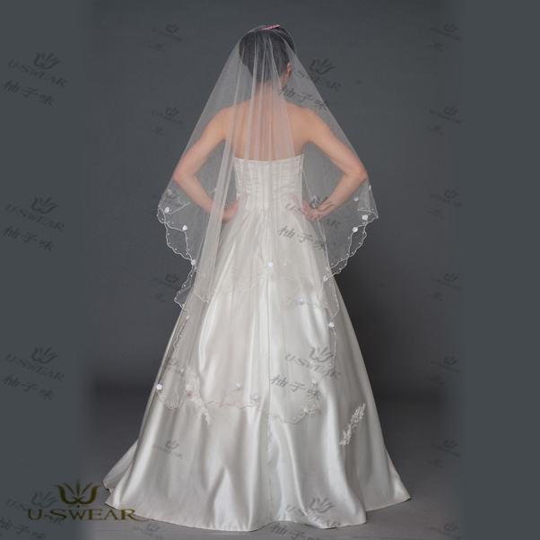 Medium-long the bride wedding dress colorpoint small veil bridal veil