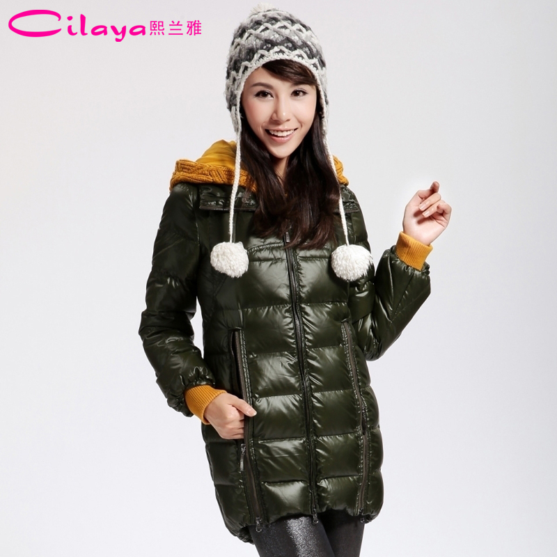 Medium-long thin slim belt knitted hat zipper prettifier down coat female 11727