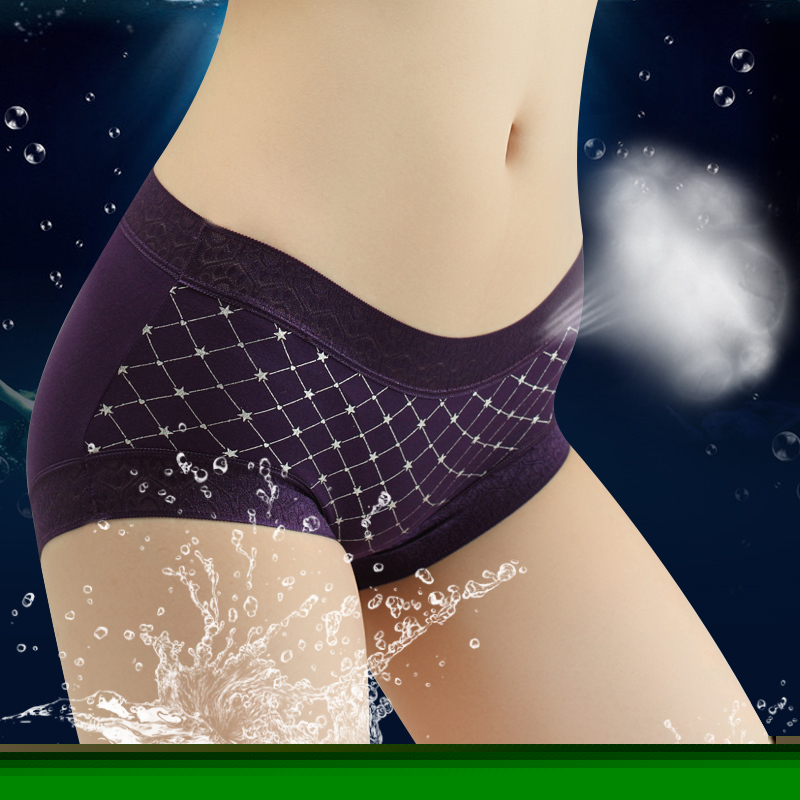 Meiya 2012 ultra-thin panties silver pattern bamboo fibre women's mid waist sexy panties female 409