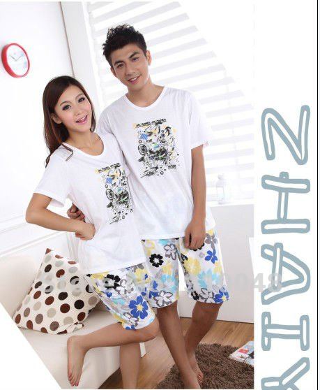 Men and women white beach short sleeve   pajamas / cotton loungewear / wholesale & retail / free shipping