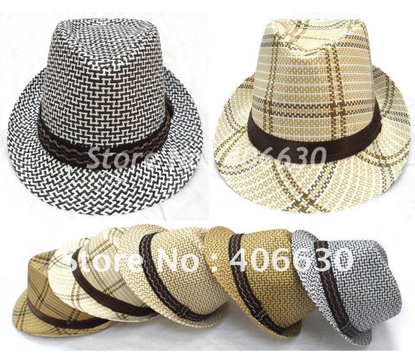 Men's straw hat, fedora hat & cap, trilby hat, 10pcs/lot, mix order allowed, Free Shipping by China post