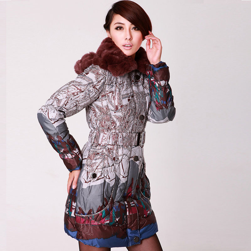 Meripasa street double fur collar medium-long down coat