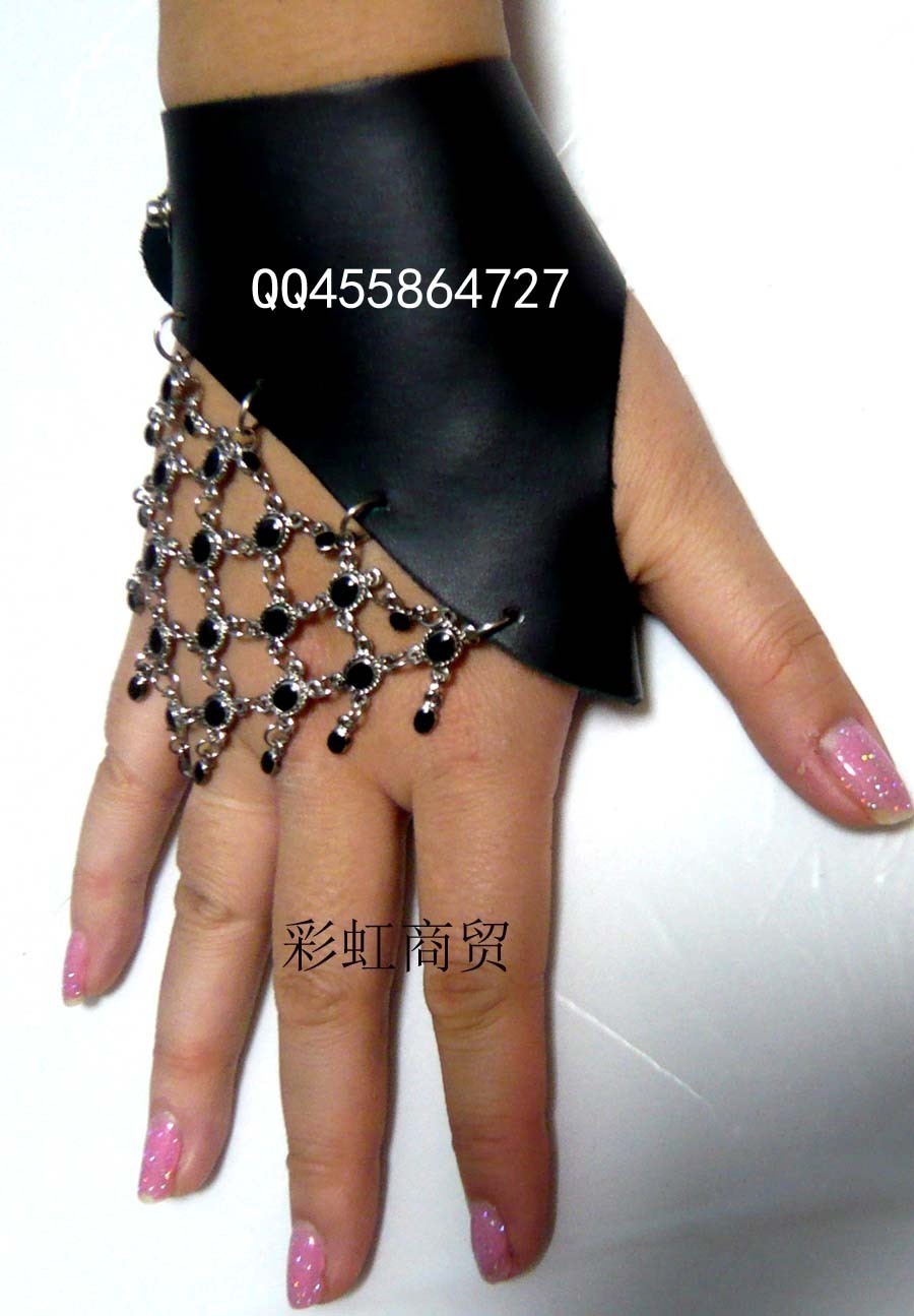 Mesh diy semi-finger non-mainstream hip-hop punk gloves leather gloves female