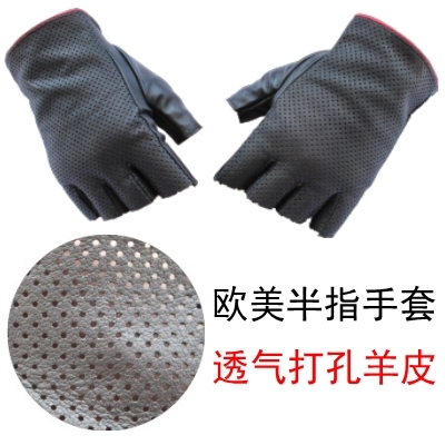 Mesh genuine leather gloves short semi-finger design sheepskin Women lucy refers to gloves fitness sports motorcycle ride gloves