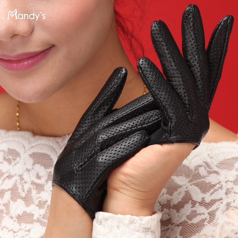 Mesh leather sheepskin genuine leather fashion breathable women's gloves a18001-4