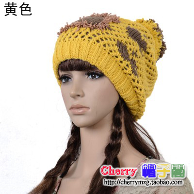 Mesh women's oge ball knitted hat fashion autumn and winter double layer thickening knitted ear protector cap