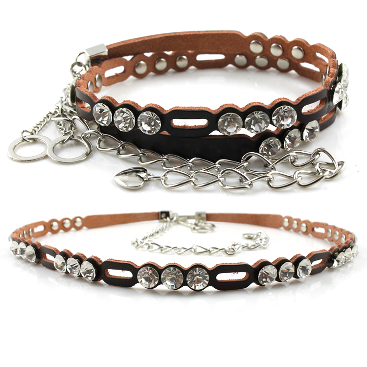 Metal belly chain water all-match fashion genuine leather women's rhinestone thin belt Women one-piece dress decoration strap