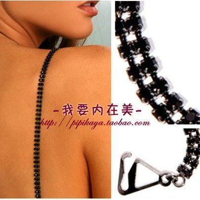 Metal shoulder strap double row rhinestone black classic formal dress lingerie shoulder strap cleaning cloth