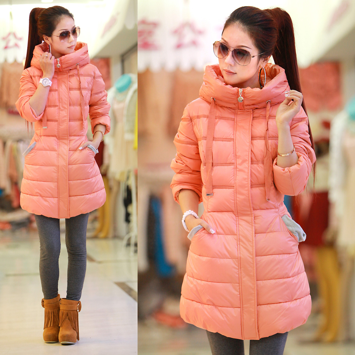 METERS BONWE medium-long slim down coat female winter cotton-padded jacket outerwear spring overcoat 2013