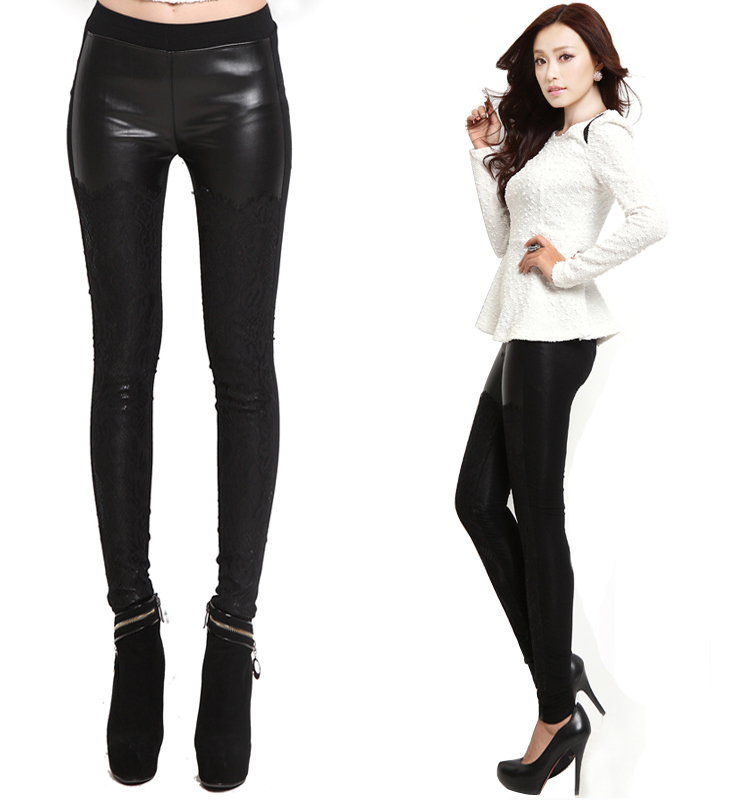 Meters lace pants pencil pants leather pants legging female trousers Free Shipping